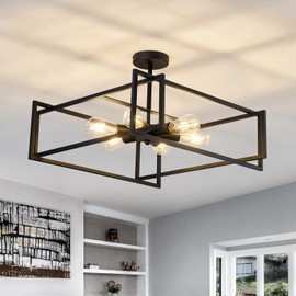 ZGLAOJT 6-Lights Close to Ceiling Light 22.83 Inch Black Light Fixture Industrial Flush Mount Ceiling Large Farmhouse Chandelier Lighting for Kitchen Island Dining Room Bedroom Foyer Hallway