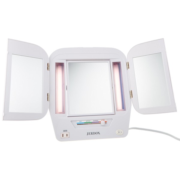 Jerdon JGL10W Lighted Makeup Mirror with 5x Magnification, White Finish,