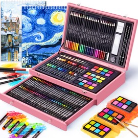 145 Piece Deluxe Art Set with 2 x 50 Sheet Drawing Pad, Art Supplies Wooden Art Box, Drawing Painting Kit with Crayons, Oil Pastels, Colored Pencils, Creative Gift Box for Adults Artist Beginners