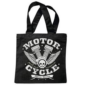 Reifen-Markt Tasche Umhängetasche MOTORCYCLE REPARATUR SERVICE BIKERSHIRT MOTORRAD CHOPPER GOTHIC MOTORCYCLE SKULL MOTORRADCLUB BIKE ROUTE 66 Einkaufstasche Schulbeutel Turnbeutel in Schwarz