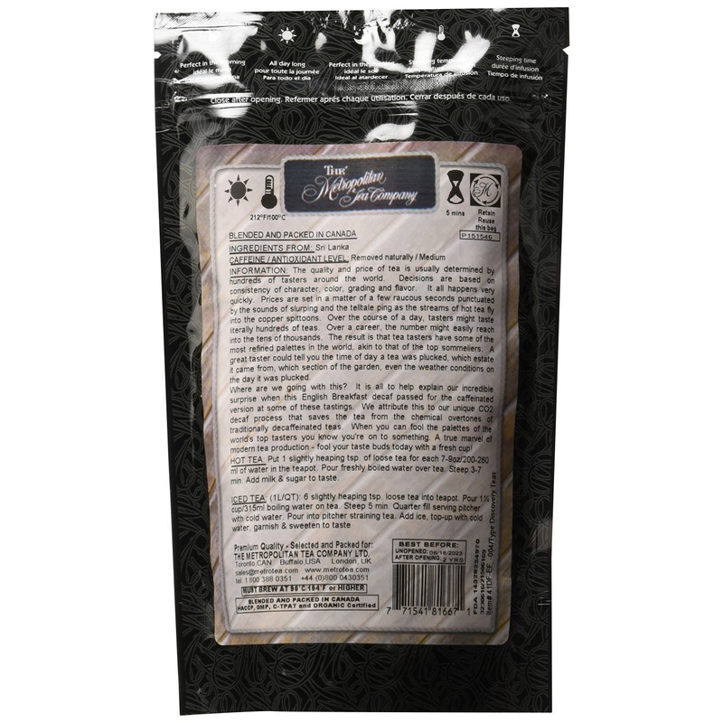 Metropolitan Tea Discovery Loose Tea Pack, English Breakfast Decaffeinated, 100g