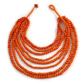 Avalaya Statement Multistrand Layered Bib Style Wood Bead Necklace In Orange - 40cm Shortest/ 70cm Longest Strand