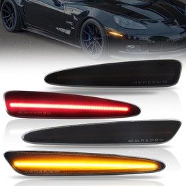 OFFKAT Front & Rear Fender LED Side Lights for Chevy Corvette C6 2005-2013, Corvette Smoked Lens Side Bumper Marker Lamps, [Ultra-Bright] Amber & Red LED Turn Signal Lights, 4 PCS