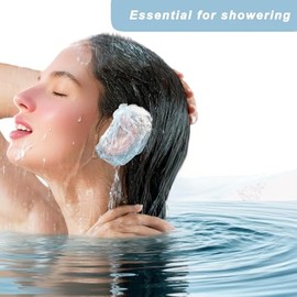 Paquete de 400 cubrebocas desechables impermeables para la ducha, natación y tinte para el cabello, tapones elásticos de plástico transparente para sa