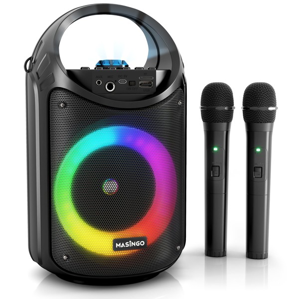 Karaoke Machine for Kids and Adults with 2 Wireless Bluetooth Microphones, PA Portable Speaker System with Colorful LED Lights, Supports TF Card/USB, AUX/MIC in, TWS for Home Party, Burletta C10 V2