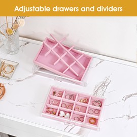 ProCase Earring Holder Organizer Jewelry Box with 5 Drawers, Acrylic Clear Earring Case with Adjustable Velvet Trays for Women - Pink, 5 Layers