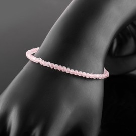 YANARA Natural Rose Quartz Bracelet Gemstone Micro Beads Dainty Jewelry for Women, Birthstone, Energy Healing Crystals, Silver Plated Chain 8 inch Birthday Gifts For Her