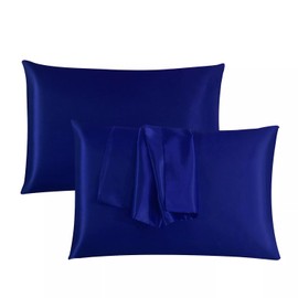 JRI Silk Satin Pillow Cases 2 Pack NAVY-BLUE,Silky Pillowcases Soft and Cozy Standard Pillow Covers Dyed in Trendy Colors-Size (50 x 75 cm)