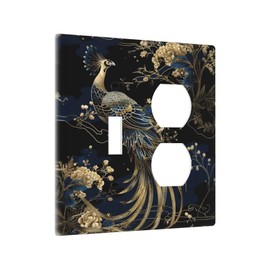 Thsanju Gold Peacock Golden Peony Flowers Plants Outlet Covers 2 Gang Combin 1 Toggle/1 Duplex Light Switch Covers Decorative Gfci Wall Plate Electrical Receptacle Switchplate Plug Faceplate Decor