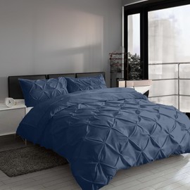 MH Traders Supe King Size Duvet Cover Sets with Pintuck Design - Super King Duvet Set Crafted from 100% Cotton with 200 Thread Count Bedding Set Pinch Pleated Quilt Super King Size Design - Navy Blue