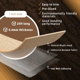 GSCIT Club Maple Edge Banding, 1 inch x 25ft Wood Edge Banding Pre-glued Flexible, Veneer Tape Banding for Cabinet Repair Furniture Restoration