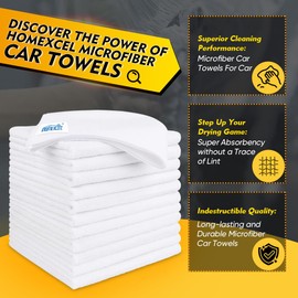 HOMEXCEL HOMEXCEL White Microfiber Cleaning Cloth 50 Pack, 12.5 x 12.5 inch Microfiber Towels for Cars, Ultra Absorbent Car Washing Cloth, Lint Free Streak Free Cleaning Rags for Car, Kitchen, and Window
