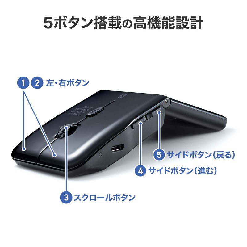 Sanwa Supply MA-BTIR1165BK Silent Bluetooth 5.0 IR LED Mouse (5