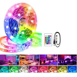 CFTEL LED Strip Lights 16.4ft, Smart Light with IR Remote Control, RGB 5050 LED Lights Strips for Bedroom, Color Changing Lights for Room Home Decor Party Festival