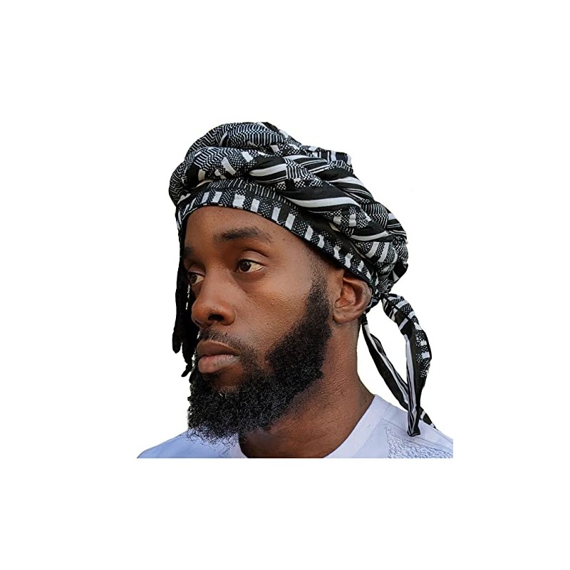 Dupsie's Pre-Tied Turban for Men, Black and White, One Size