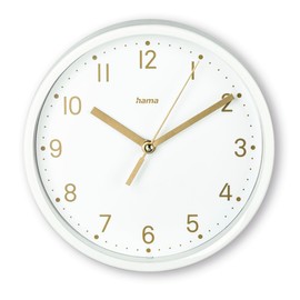 Hama Table Clock (Clock without Ticking Noises, Analogue, Small Standing Clock, Subtle Modern Design, Quartz Clock for Standing, Fold-Out Stand, Also Suitable as a Wall Clock for Hanging) White