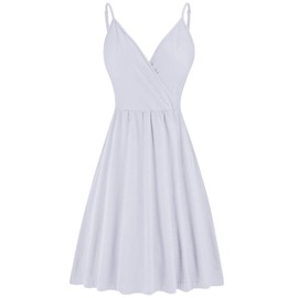 STYLEWORD Womens V Neck Summer Dresses Wedding Guest White Sun Dress with Pocket (White-429,M)