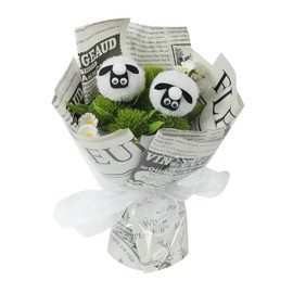 Farmhouse Chic Sheep Plush Bouquet - Cute Sheep with Dandelion Artificial Flower Arrangement, Reusable Faux Flowers for Valentine's Day, Mother's Day Gifts - Rustic Table Home Decor（Newspaper Wrapped)