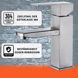 Bathroom Stainless Steel Single Lever Mixer Tap Hot and Cold Water with 2 Hoses Including Washbasin Tap