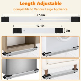 LUCKUP Heavy Duty Appliance Rollers W/Crowbar, Extendable Washing Machine Stand Furniture Rollers Mobile Fridge Base Furniture Sliders for Refrigerators Washer and Dryer Support 660 lbs, White