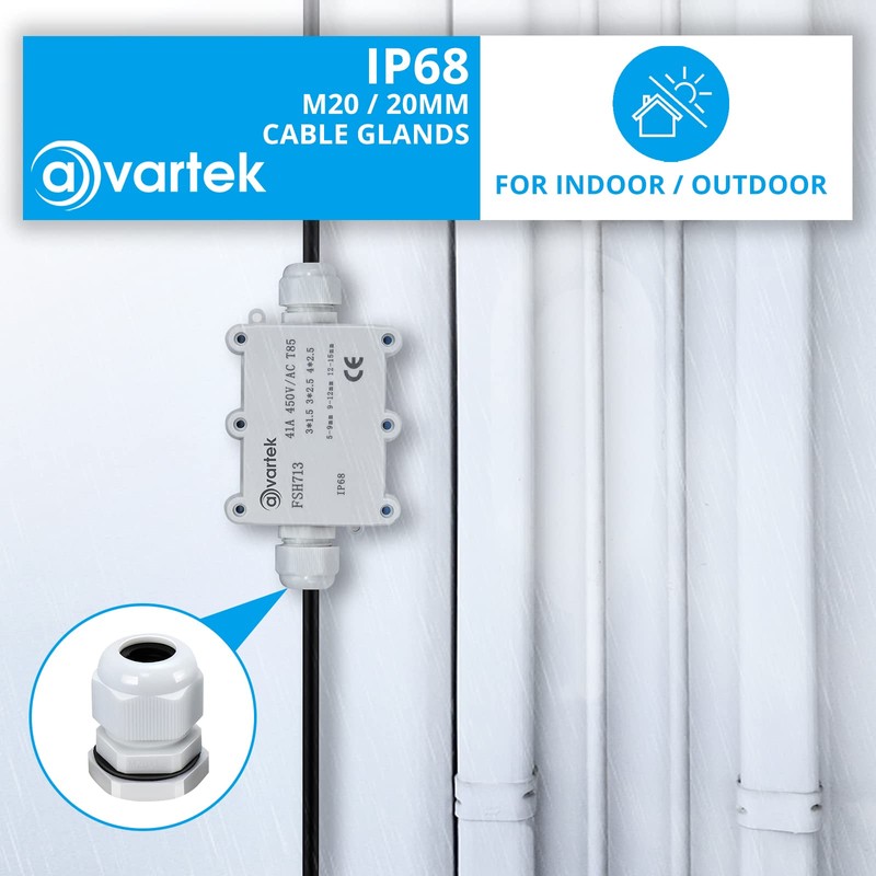 10 Pack M20 20mm IP68 Waterproof White Cable Glands, Suitable