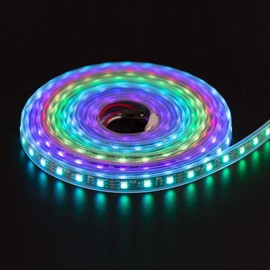 BTF-LIGHTING WS2811 IC=RGB IC Addressable Full Color LED Strip 16.4FT 60LEDs/m 20Pixels/m 300LEDs 100pixels IP67 Waterproof Black PCB Flexible DC12V Chasing Effect for Bedroom, Desk, Home Decoration