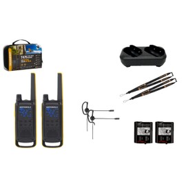 Motorola Solutions Talkabout, Portable FRS, T475 Two Way Radio 2 Pack Walkie Talkies Black/Yellow 22 Channels PTT Earpieces with Additional Dual Drop-in Charger, Yellow/Black, MOT-T475