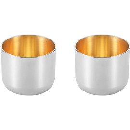 Yokoyama EJG-600 Japanese 3.4 fl oz (100 ml) Stainless Steel Guinomi Boar Mouth Gold Plated Inner Surface 2PC Tsubame JG-600
