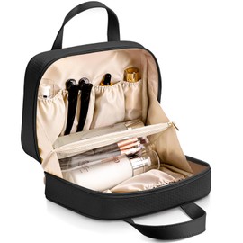 JOURMON Makeup Bag Protable Quilted Makeup Bag Travel Essentials Pouch Cosmetic Bag for Women, Black