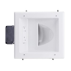 DATA COMM Electronics 45-0032-WH Commercial Grade Recessed AV/HDMI Cable Conceal Plate, 20 Amp Dual Power Receptacle, White – Low Profile, Large Cable Pass-Through, Secure Drywall Mounting