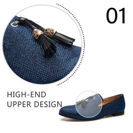 Men's Vintage Velvet Embroidery Noble Loafer Shoes Slip-on Loafer Smoking Slipper Tassel Loafer, Blue/10, 13 US