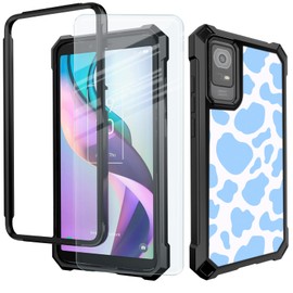 BVCLKJPOI Case for TCL ION X/TCL ION V/TCL 40 Z, with Tempered Glass Screen Protector Dual Layer Rugged Drop Protection Case, Heavy Duty Full Body Shockproof Case for TCL ION X, Blue Cow Pattern