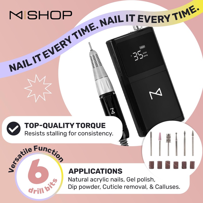 M - E-ZDrill Rechargeable Electric Nail Drill, 35k RPM, Smart