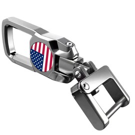 QaoMaiKior (Sliver) Metal Leather Key Chain Suit for American USA Flag Car Key Chain Ring Accessories Family Present for Men and Woean Keyring