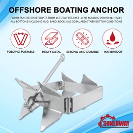 Sunluway 20 lBS Box Anchors, Box Anchors Fits Boats 18 to 30 Feet,Galvanized Steel Folding Anchor, Box-Style Offshore Boating Anchor
