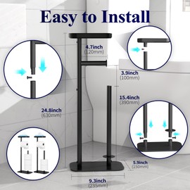 Kitsure Toilet Paper Holder Free Standing – Rustproof Metal Toilet Paper Stand for 4 Rolls with Anti-Slip Base and Shelf for Phone & Small Items, Bathroom Organizers and Storage, Black, 2Packs