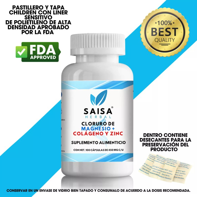 Saisa Herbal Cloruro De Magnesio + Colágeno 100 Cápsulas. Sabor