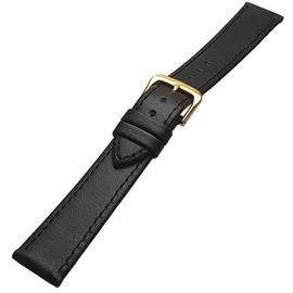 Talk Time Leather Watch Strap Glove Grain With Gilt Buckle Black 20mm