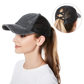 Hadwii Baseball Cap Women's Mesh Ponytail Baseball Hat Breathable Sun Hat Sun Protection Cap Quick Drying Hat One Size Head Circumference 56-58 cm, black