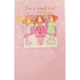 For a Sweet Girl - Merry Christmas Greeting Card -"Hope an angel like you has a Christmas that's just heavenly!" Pink w/Angels
