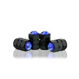 JR2 Bling Anti-Theft Locking System Navy Blue(BU-BC) Crystal Metal Black Tire Rim Valve Stem Cap