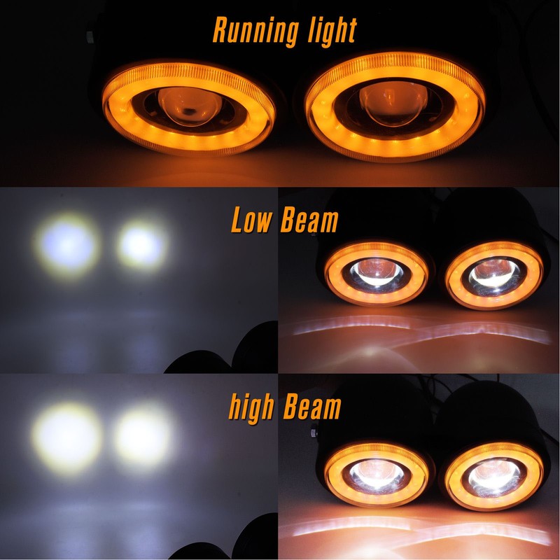 Universal LED Headlamp Double Lamps Round Angel Eyes High Low