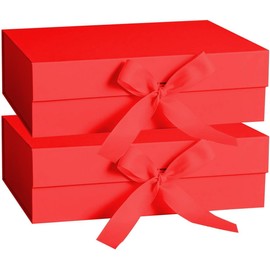 DAWNTREES 2 Pack Gift Box with Lid for Presents,31x26x10 cm with Ribbon and Magnetic, Gift Box Large Closure for Christmas, Hanukkah, Fathers Day, Weddings, Birthdays, Grooms Gifts, Engagements……