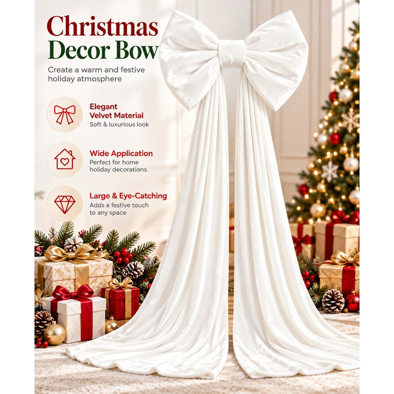 Oversized Velvet Christmas Bow with Long Tails, 15.75 x 70.8