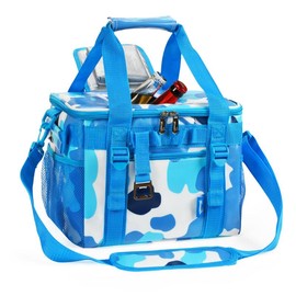 Tirrinia Large Insulated Cooler Bag - Outdoor Leakproof Lunch Cooler Tote for Women & Men - Portable Freezer Bag with Adjustable Shoulder Strap for Work, Picnic ,Beach - Colour: Blue Camo