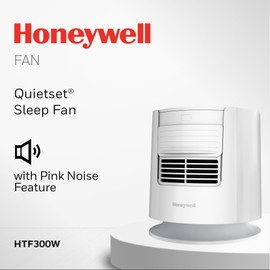 Honeywell QuietSet™ Sleep Personal Fan with Pink Noise, 3 speeds, adjustable head, fan for nightstand, White, HTF300