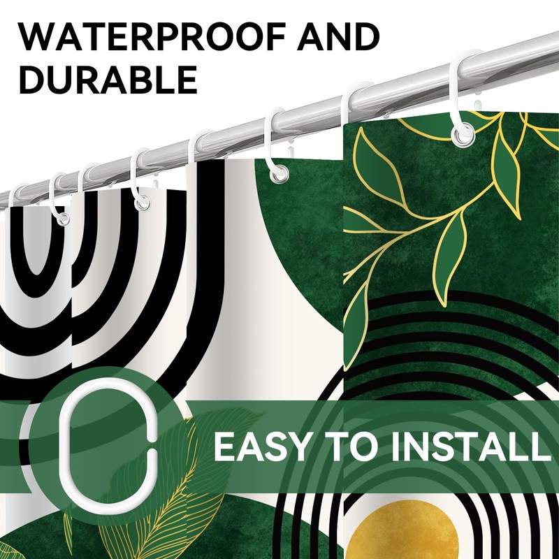 4Pcs Green Bathroom Sets with Shower Curtain and Rugs, Mid