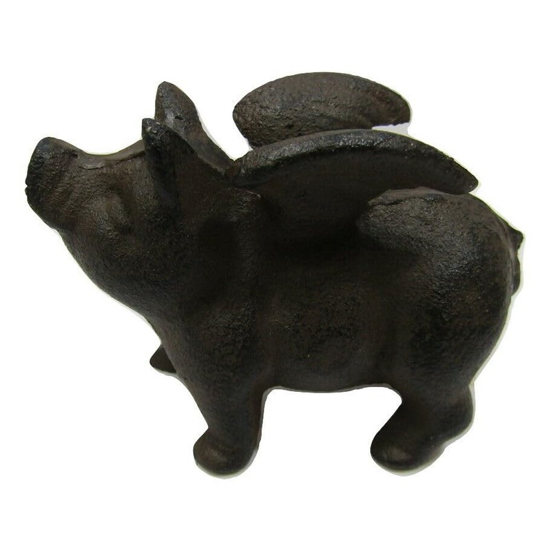 Tiny Miniature Cast Iron Flying Angel Pig Hog Figurine 3.75