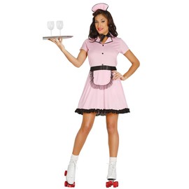 Womens 50s Roller Diner Waitress Fancy Dress Costume Hen Partie Outfit (Large)