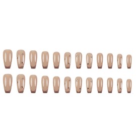 Hkanlre Nude French Long Fake Coffin Nails Tips Press on Nails Full Cover Crystal False Nails for Women 24PCS